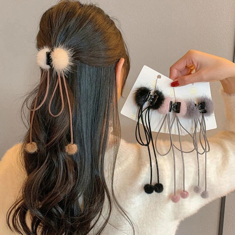 New Cute Tassel Ball Hair Claw For Women Girls Hairclip Bangs Hairgrips Back Head Top Clip Hairpin Hair Accessories Hair Clips