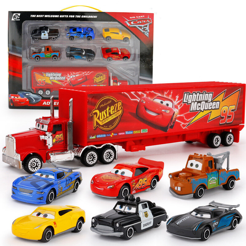 McQueen 6 uds/7 uds/Set Disney coche 1:55 rayo Jackson tormenta Mater Mack tío fundición de aleación de Metal niño regalo de Navidad para los niños