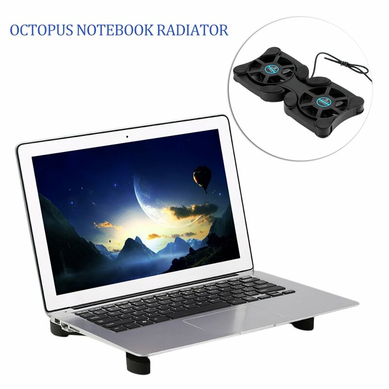 Porta ventole USB doppia Mini portatile polpo Notebook ventola di raffreddamento Pad di raffreddamento per Laptop da 14 pollici con luce a LED