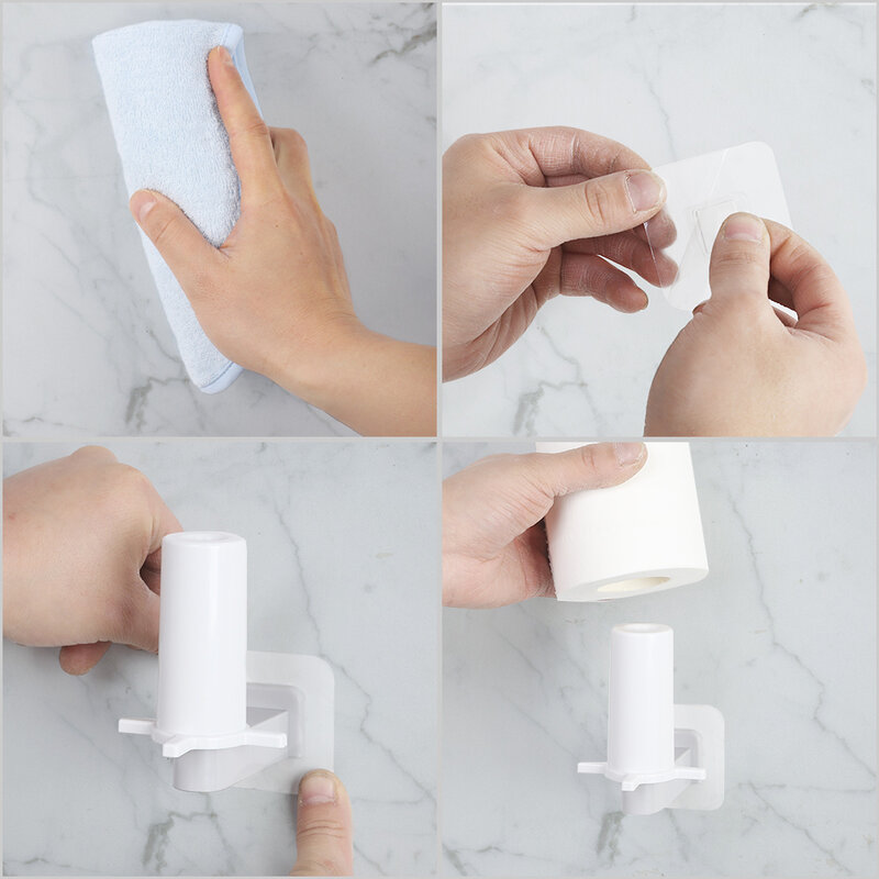 1/2 pièces cuisine porte-serviettes en papier auto-adhésif sans ongles sous armoire rouleau support tissu cintre support de rangement pour salle de bain toilette