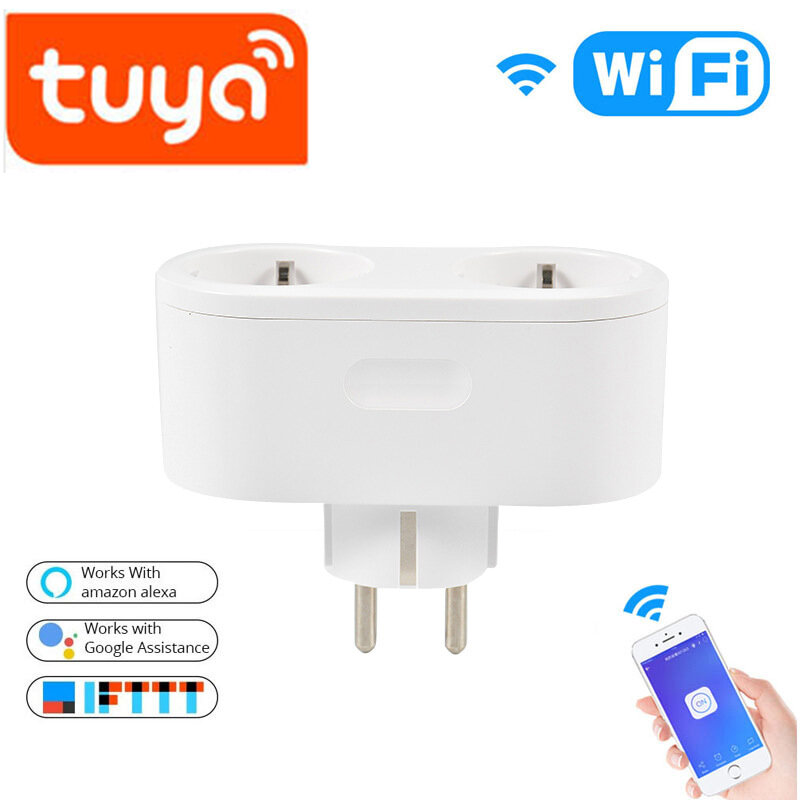 Prise intelligente sans fil Tuya européenne, avec compteur de puissance, une pour deux prises en 1, compatible avec l'assistant domestique Tuya