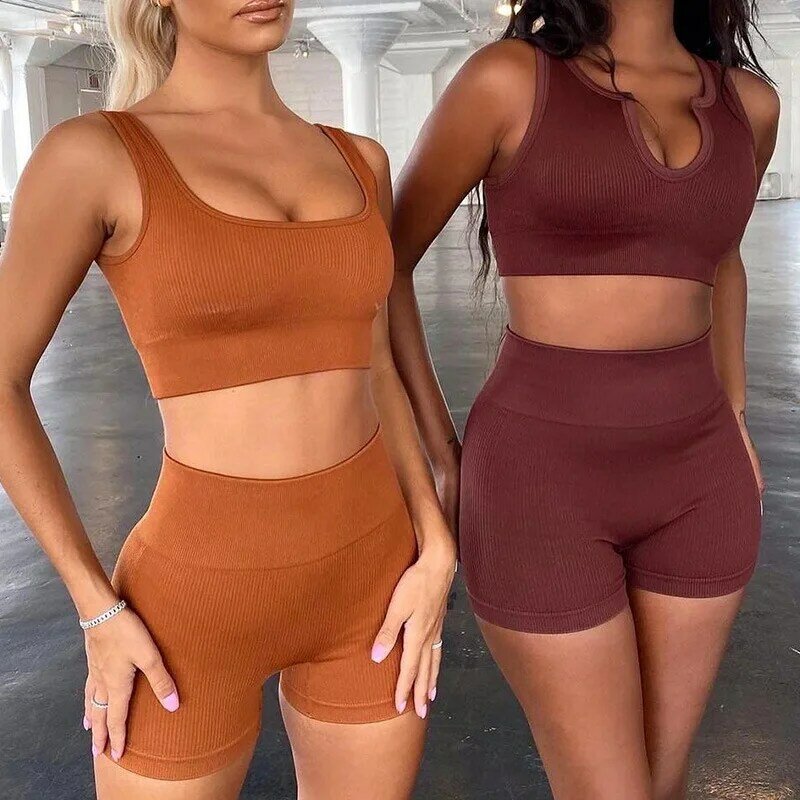 Summer Sportswear Women 2021 Seamless Yoga Set Sports Bra Athletic Shorts Fitness Suit Running Workout Short Suit Gym Clothing