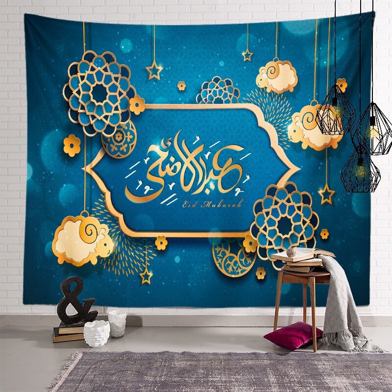 Decoración de fondo de pared con motivo de Eid Mubarak, tapiz colgante de Luna, Mural de hogar, toalla, Festival musulmán, 2021