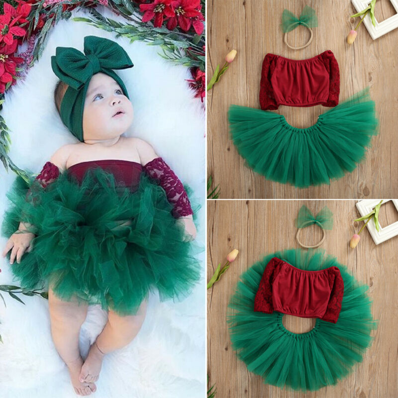 Bayi Bayi Gadis Putri Natal Pakaian Renda Patchwork Top + Tutu Rok + Indah Ikatan Simpul Fashion Natal Pakaian