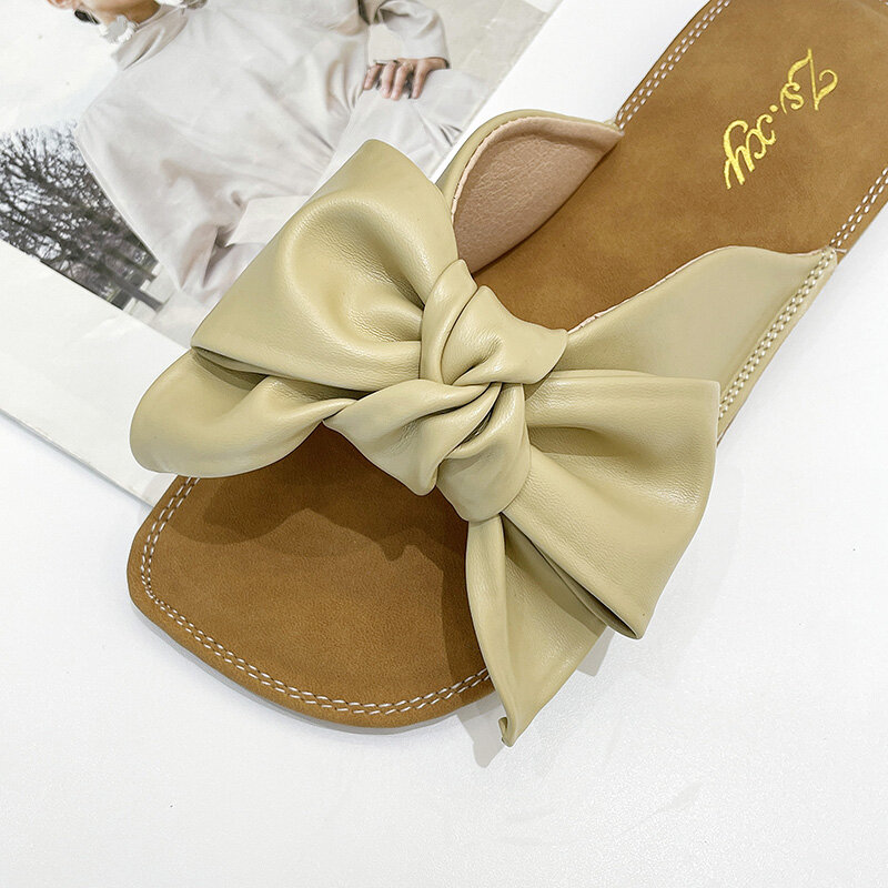2021 diseño de moda Nudo de mariposa zapatillas de mujer de verano al aire libre pisos zapatos de mujer zapatos diapositivas mujer suave Zapatillas de casa