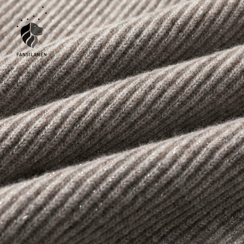 Fansilreceptor de lã 100%, suéter feminino de malha com gola alta e manga longa, pulôver vintage de caxemira
