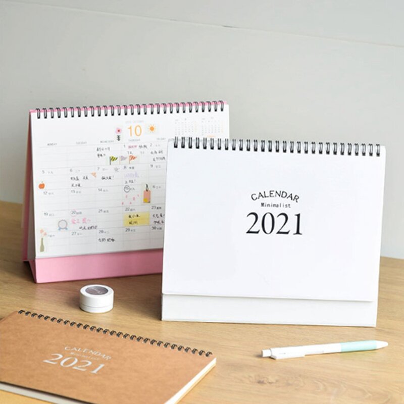 الجدول الزمني لسطح المكتب الحلي 2021 الديكور الإبداعية بسيطة نقية اللون المحمولة مذكرة العمل التقويم خطة السنة الجديدة