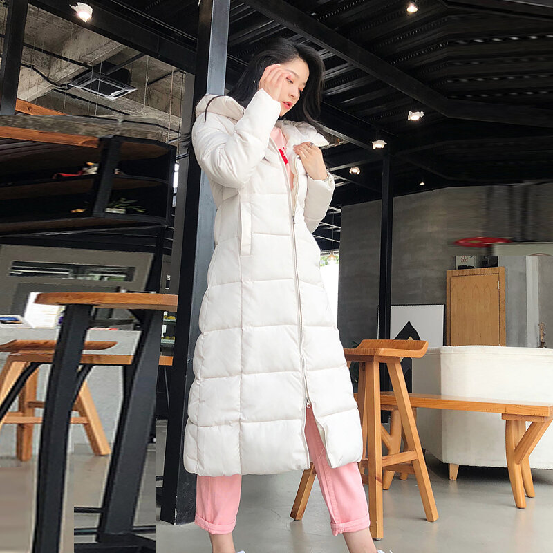 Kurtka zimowa płaszcze damskie 2021 bawełniane watowane ubrania długi, z kapturem zagęścić luźne kobiece parki Plus rozmiar 6XL stałe Chaqueta Mujer