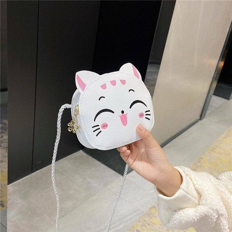 Mini bolsa cruzada infantil, bolsa de moedas fofa de desenho animado gato para crianças carteira bolsas de couro pu mini bolsa de ombro para meninas