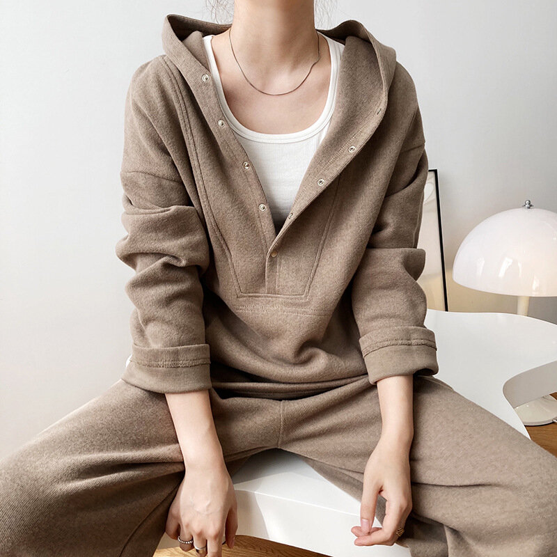 Sister Fara New Spring Autumn Women's Hooded Hoodie Sweater Two Piece Suit+Elastic Waist Wide Leg Pants Female Loose Casual Suit
