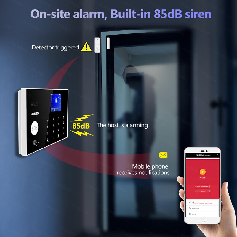 Sistema de alarme residencial fuers, wi-fi, 4g, sem fio, segurança contra ladrões, controle por app tuya, sirene, detector de movimento, sensor de fumaça pir