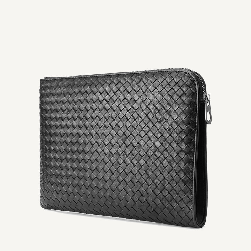 Business Men's Clutch Bag 100% Genuine Leather Sheepskin Woven Luxury Brand Envelope Bag Multi-Function Large Capacity A4 Paper