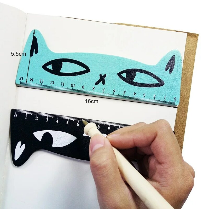 1 개/몫 귀여운 고양이 나무 직선 눈금자 다기능 퍼즐 제도 눈금자 학생 가방 DIY 도구 문구