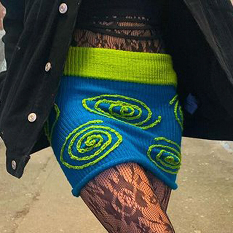 Вязаная цветная мини-юбка hirigin, вязаная крючком юбка с высокой талией для женщин и девочек Y2K, летняя Клубная уличная одежда, 2021