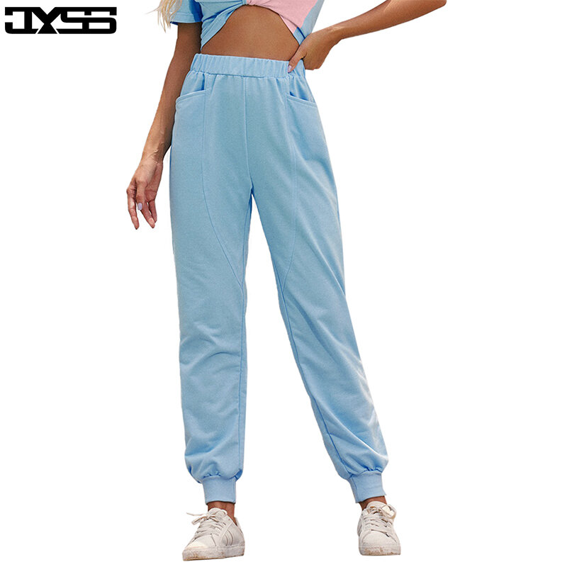 Jyss nova moda azul calças femininas pantalones mujer confortável calças esportivas casuais sweatpants senhora 61005