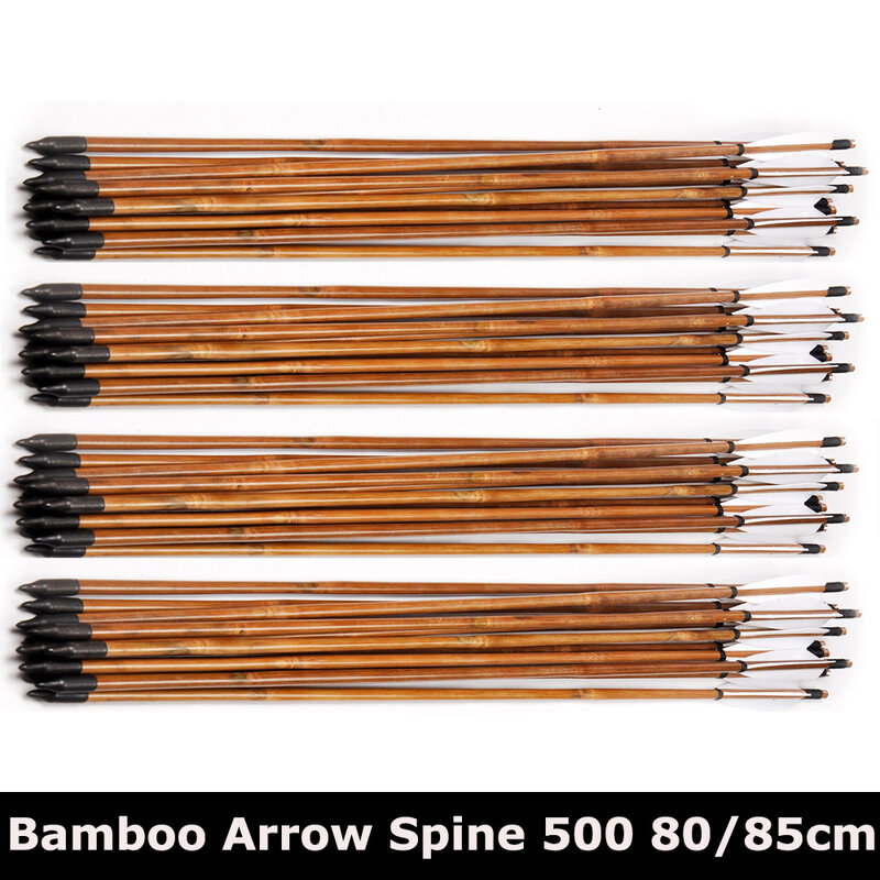 Flèche Spine500 en bambou, longueur 80/85cm, avec plumes de dinde blanches, pour la chasse, tir à l'arc