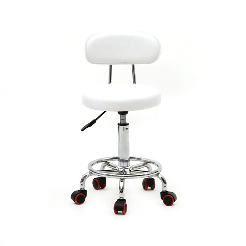 High Quality 360 Degree Rotation Round Shape Adjustable Salon Stool with Back and Line White