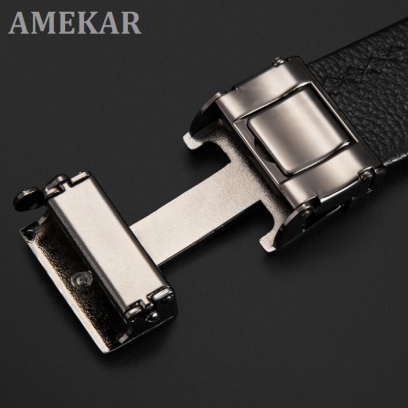 Cinturones de lujo para hombre, correa de cuero con hebilla automática, Genune, de marca de diseñador, de alta calidad, color negro