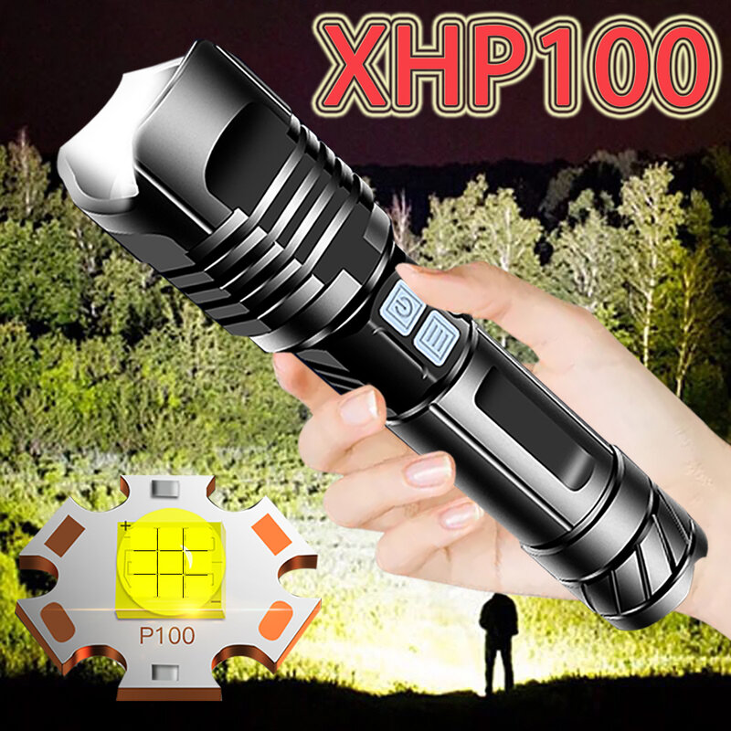 600000lm Новый Xhp100 1 см фитиль мощный светодиодный фонарик Фонарь Xhp90 тактический флэш-светильник Usb Перезаряжаемый флэш-светильник 18650 Xhp70 свето...