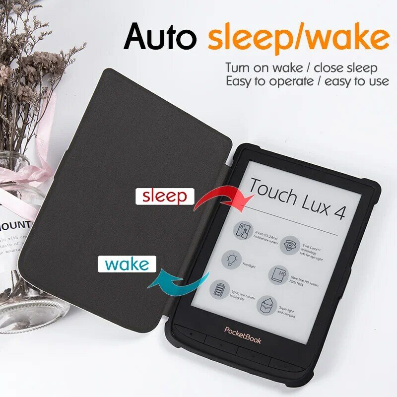 Slanke hoes voor Pocketbook 606/616/Pocketbook 627/628/Pocketbook 632/633 Color eReader - Lichtgewicht omslag met automatische slaap-/waakfunctie