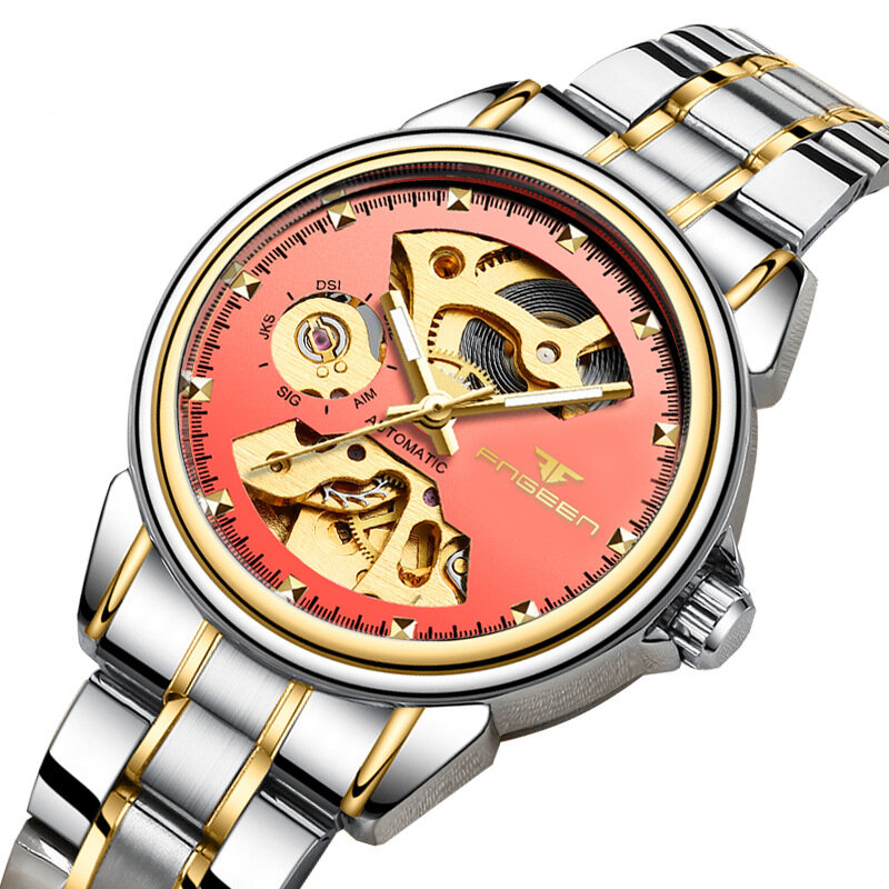 2019 Luxe Vrouwelijke Klok Automatische Mechanische Horloge Zakelijke Dames Horloges Waterdicht Holle Roze Monteur Horloge Voor Vrouwen Gift