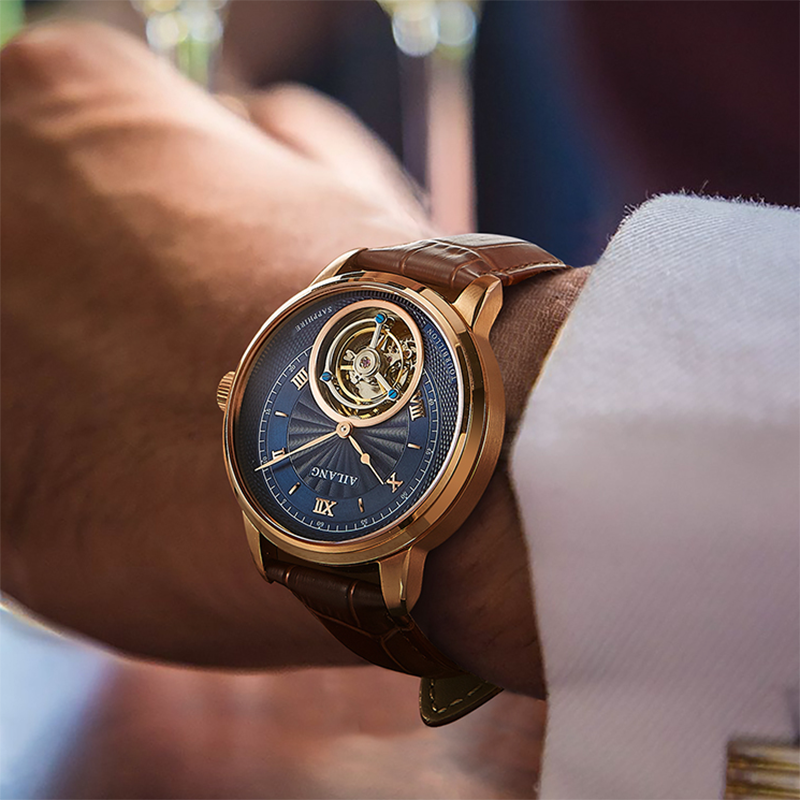 Guarda il vero orologio meccanico tourbillon reale orologio da uomo orologio da uomo cavo di lusso classico ultrasottile AILANG 2020 nuovo