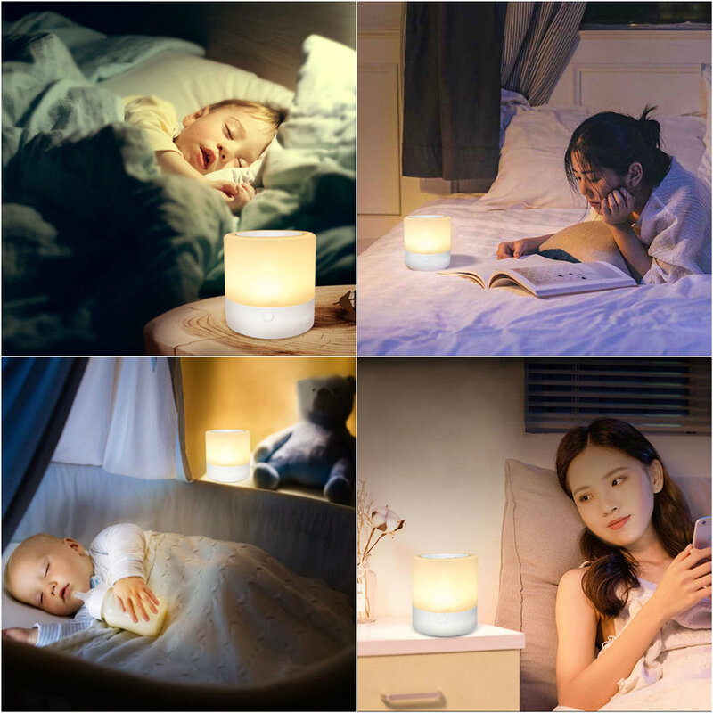Lámpara de mesita de noche ajustable para dormitorio de bebé, Bombilla creativa para dormir, 7 colores, Control táctil, recargable por USB
