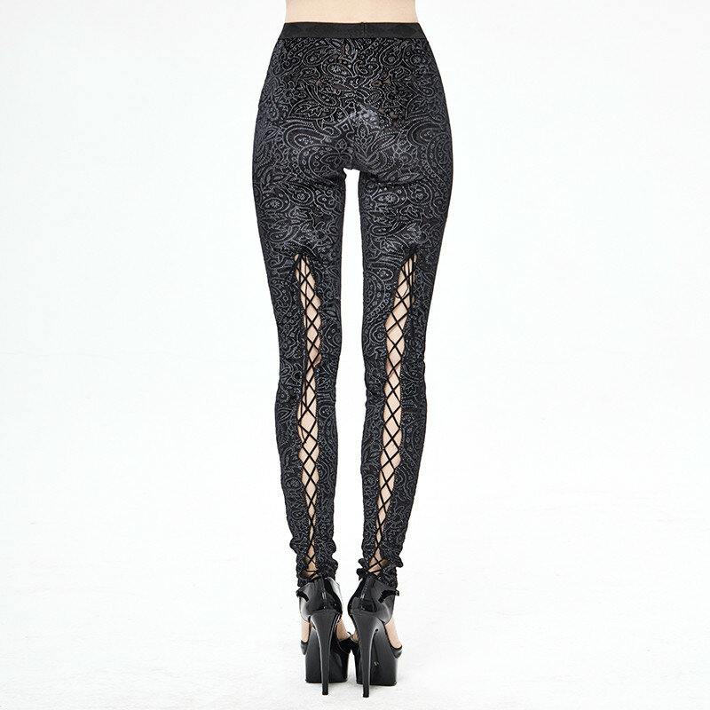 Gotycki ciemny wzór obcisłe spodnie sznurkiem muszka koronki Hollow regulowane seksowne spodnie damskie