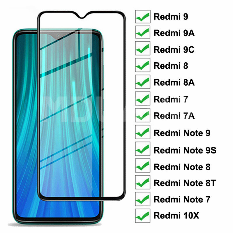 9D Có Kính Cường Lực Cho Xiaomi Redmi 9 9A 9C 8 8A 7 7A 10X Cường Lực Bảo Vệ Màn Hình Redmi Note 7 8 8T 9S 9 Pro Max Kính Phim
