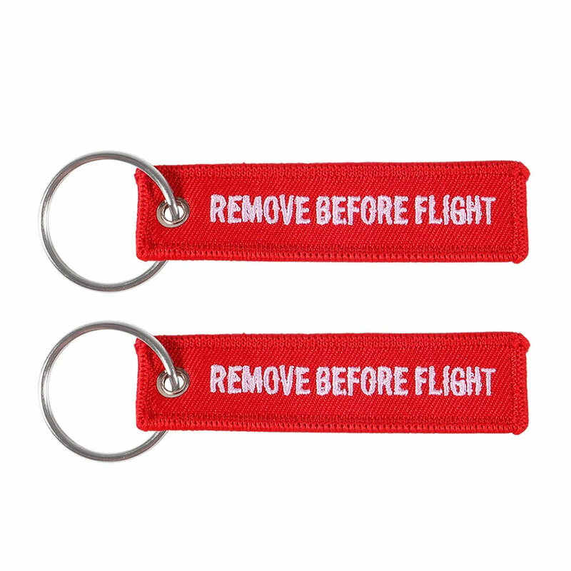 Llavero Mini rojo para quitar antes del vuelo, regalo de aviación, promoción, regalos de Navidad, etiqueta bordada, 1 pieza, 8x2cm