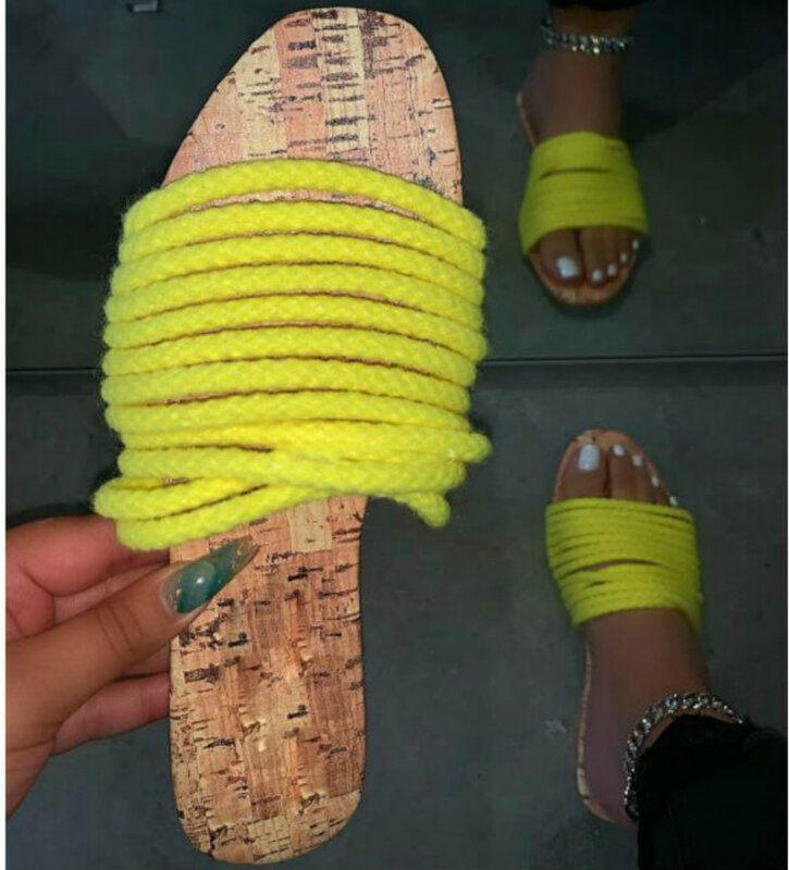 ผู้หญิงเชือกรองเท้าแตะ2020ฤดูร้อนใหม่รองเท้านอกชุดเปิดนิ้วเท้าสีส้มผู้หญิงไม้รองเท้าแตะเ...