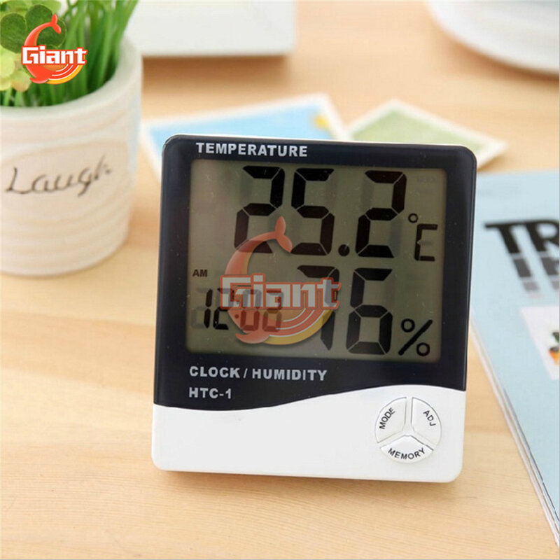 LCD Digital Suhu Kelembaban Meter HTC-1 Rumah Dalam Ruangan Luar Ruangan Higrometer Termometer Memori Stasiun Cuaca dengan Jam