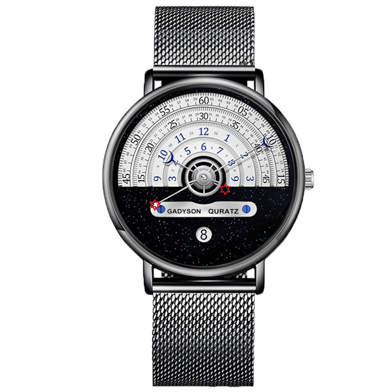 Relógio de pulso de quartzo de aço fino estrela lua à prova dwaterproof água creati design analógico relógio de pulso masculino moda reloj hombre