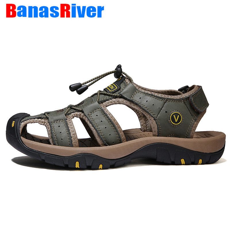 Scarpe da uomo in pelle estate scarpe da passeggio di qualità all'aperto sandali di grandi dimensioni pantofole moda sandali da spiaggia romani sandali Hombre