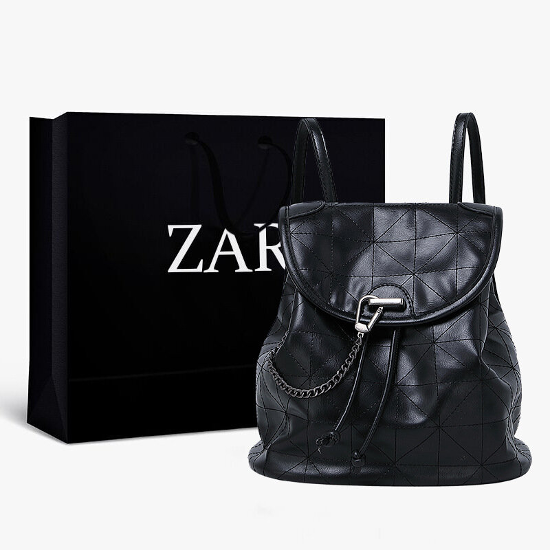 Za Women Backpack Fashion Drawstring Backpack Large Capacity Casual College Student Schoolbag Rhombus Travel Bag Tide