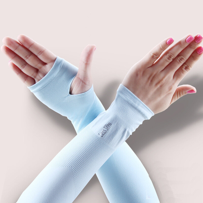 Anewmorn-guantes largos de protección solar UV, protectores de manos, Mangas de seda de hielo, protección solar, medio dedo, para exteriores