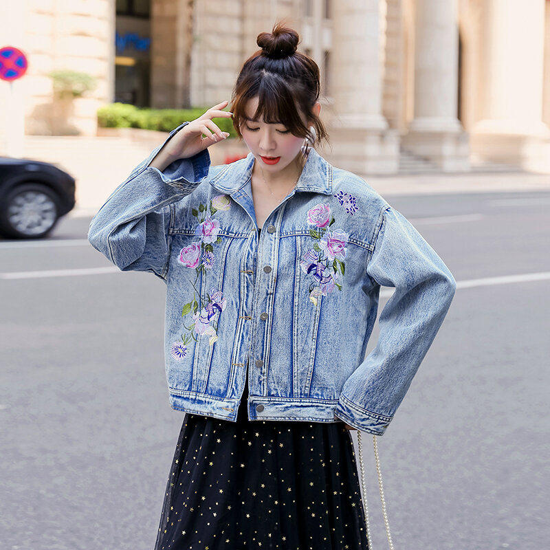 Fashion autumn new embroidery loose all-match denim jacket