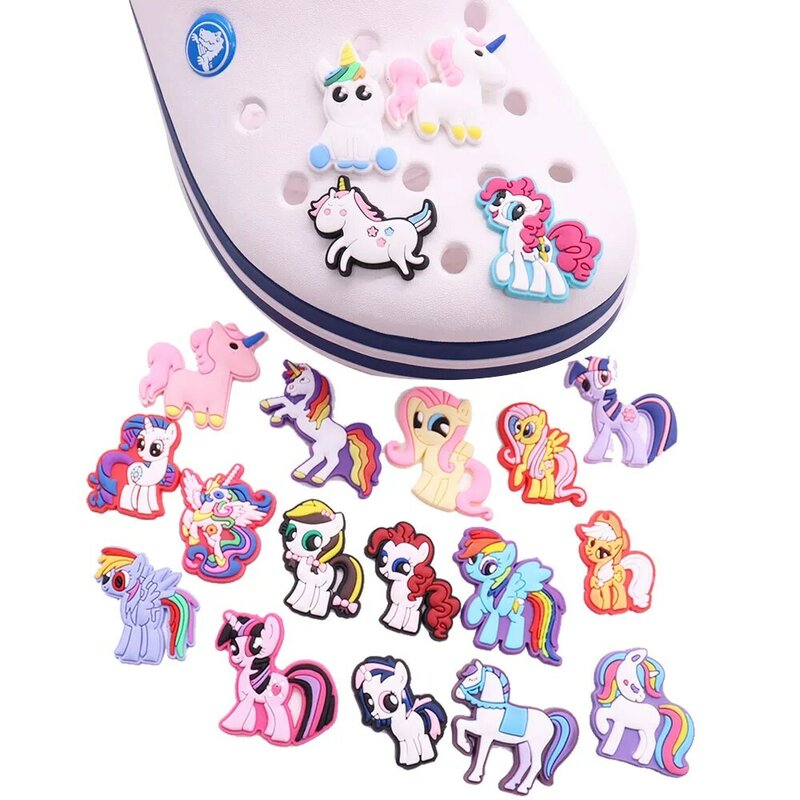New Cute 1pcs Animal Unicorn PVC Accessories Shoe Charms Cute Shoe Buckle Decorations fit Croc Wristband Party Kid's Gifts