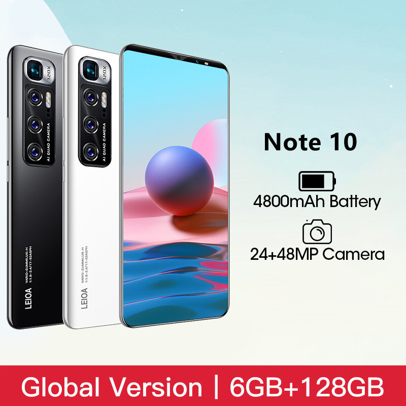 New Cell Phone Note10 Android Smart Phone 6GB 128GB Telephone 4800mAh Battery 6.1 inch 4G 5G Global Version Mobile Phones
