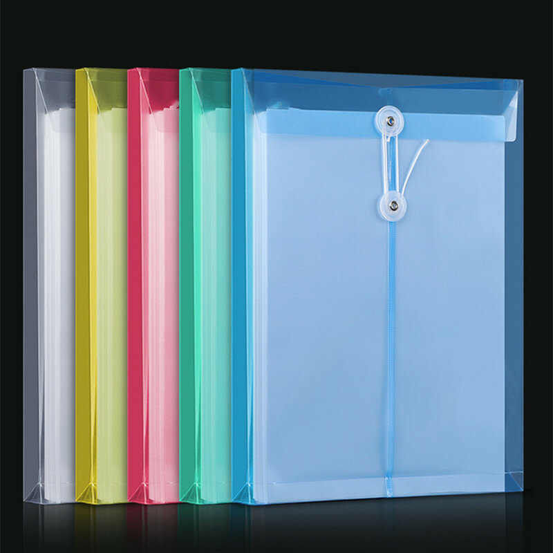 12/24 pçs plástico azul a4 arquivo bolso corda enrolamento transparente portfólio grande capacidade saco de armazenamento teste papel pasta sacos de documento