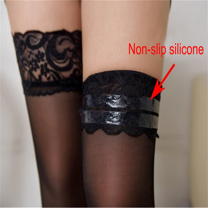 Sexy Long Stockings Womens Lace Top Silicon Strap Anti-skid Thigh High Over Knee Socks Nightclubs Hosiery Medias De Mujer