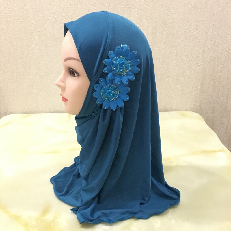 Muslim Little Girl Hijab Flower Ice Silk Islamic Scarf Shawl Headscarf Arab Kids Turban Worship Hat Ready To Wear Ramadan Gift