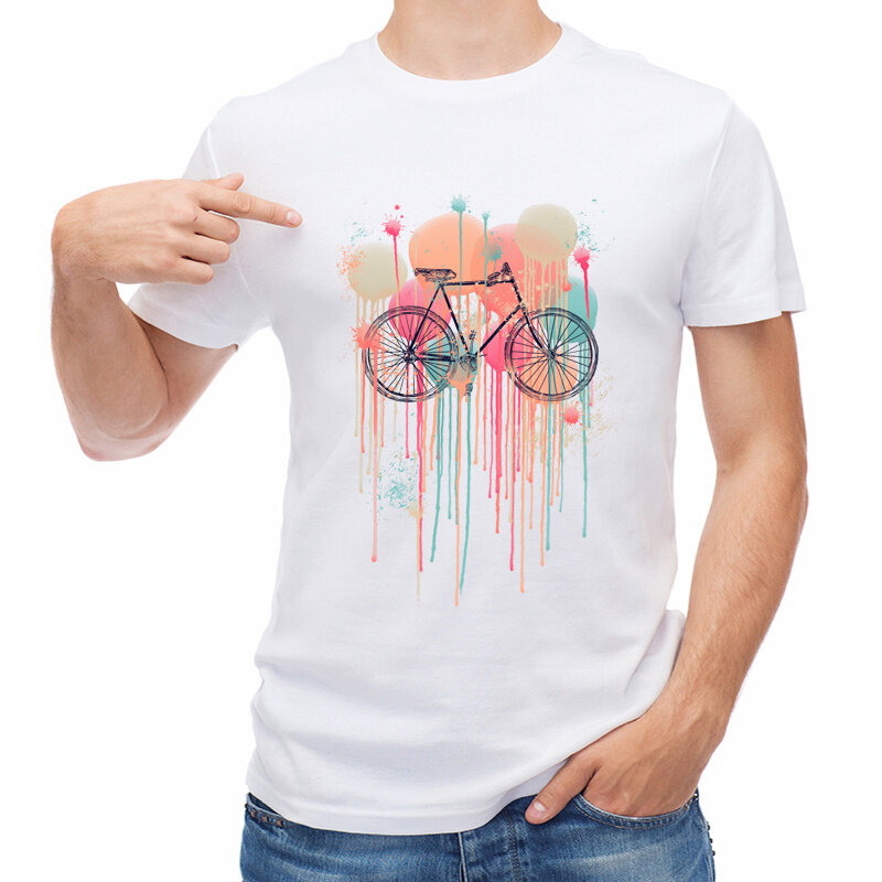 Camiseta con estampado de acuarela para hombre de camiseta divertida de bicicleta y camisetas de manga corta con cuello redondo en