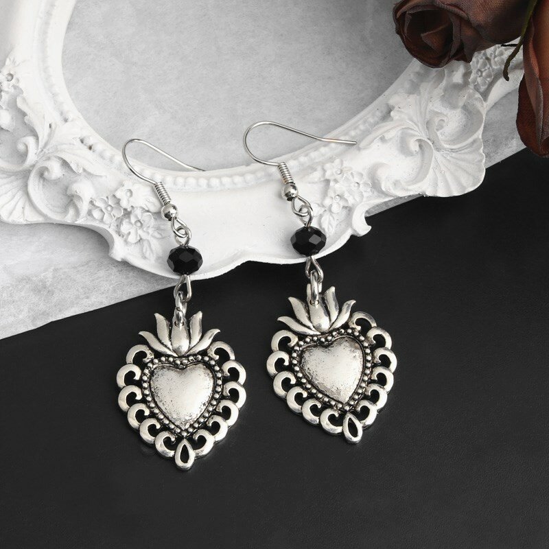 Boucles d'oreilles pendantes en forme de squelette, Vintage, sorcière, Vampire, fantôme, cœur, miroir magique, bijoux gothiques, cadeau