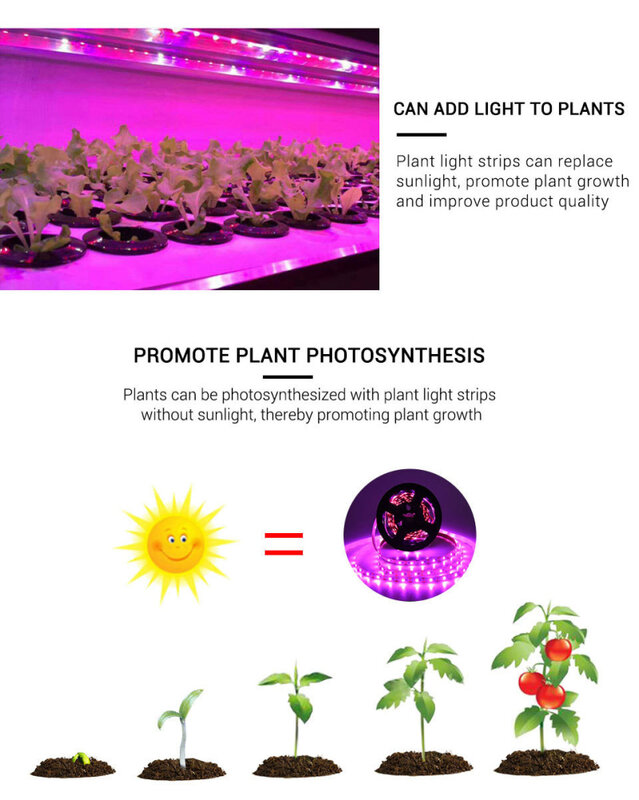 Tira de luces LED para cultivo de plantas de interior, luz de espectro completo 0,5, USB, 5V, 2835 m, 1m, 2m, 3m, 4m, 5m
