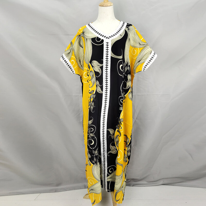 African Clothes Women Summer Maxi Dress Short Sleeve Africa Vintage Hijab Scarf Print Abaya Boubou Africaine Femme Vestidos