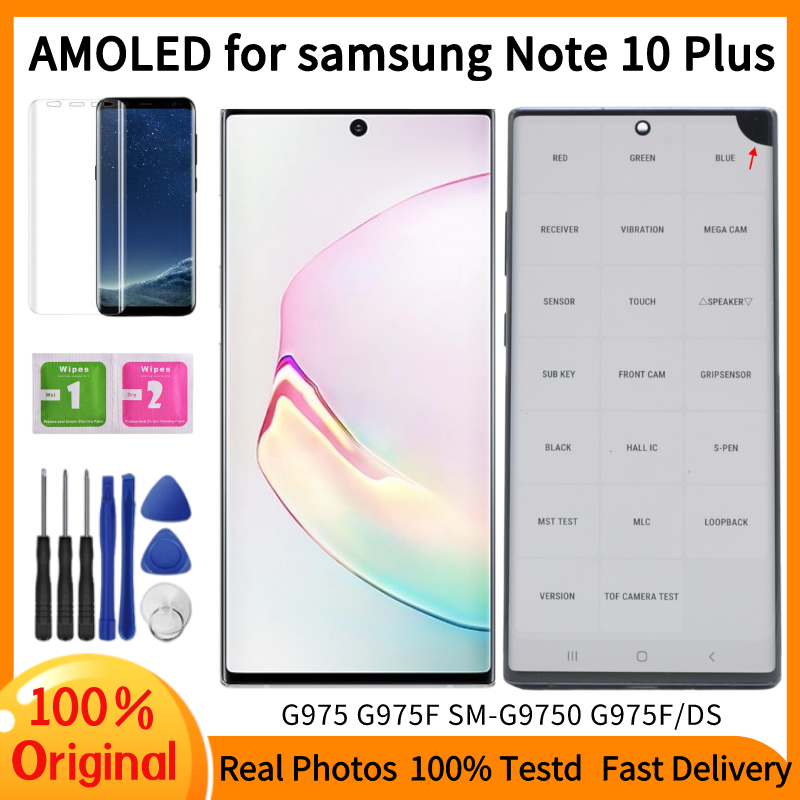 6.4 "Original Note10 + Display para Samsung Galaxy Note 10 Plus 5G LCD No Frame Touch Screen Digitador N975W N975F N975U Peça de Reparoz