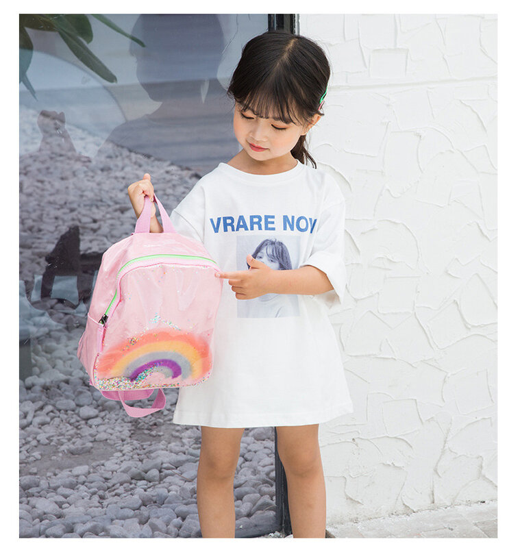 Mochila arco iris para niñas pequeñas, bonita mochila escolar con lentejuelas brillantes