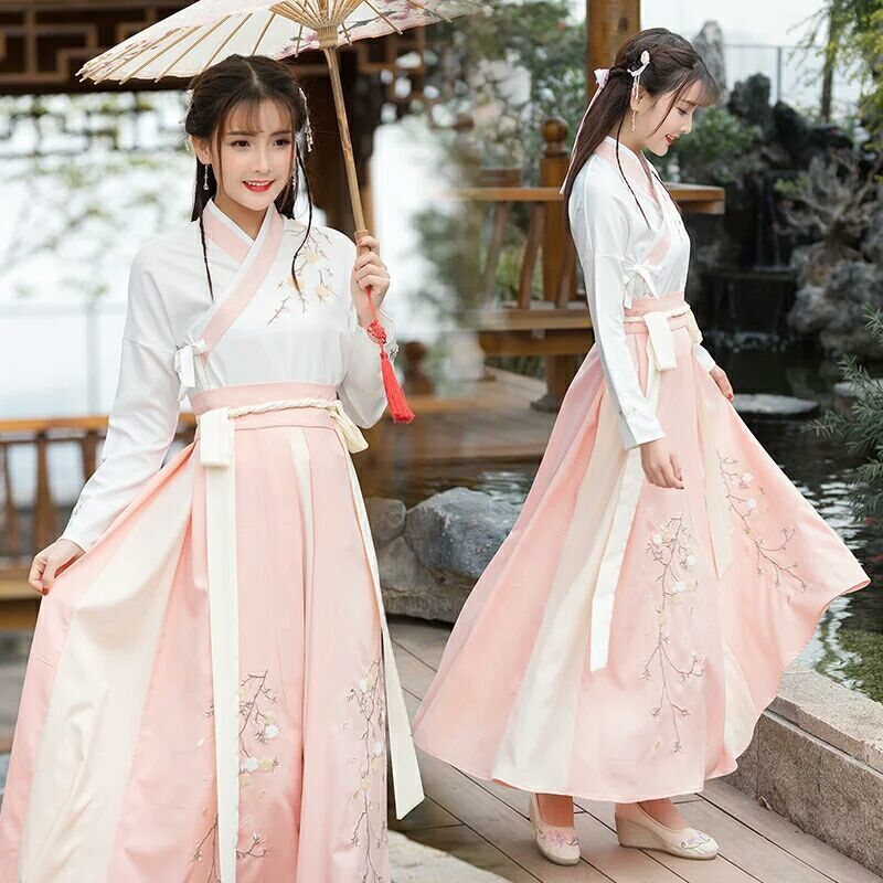 새로운 Hanfu 여성 요정 에어리, 고대 스타일 슈퍼 요정 학생 중국 스타일 신선하고 우아한 요정 의상 세트