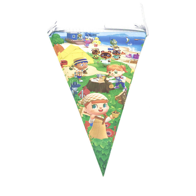 Decoración de fiesta de cumpleaños de dibujos animados de Animal Crossing, suministros de fiesta, vasos de papel desechables, platos, Pancarta, sombreros, juegos de vajilla para niños